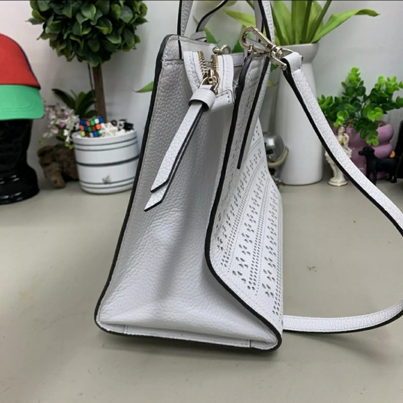 Kate Spade Rowe Perforated Leather Medium Top Zip Satchel Crossbody Bag purse - Picture 4 of 9